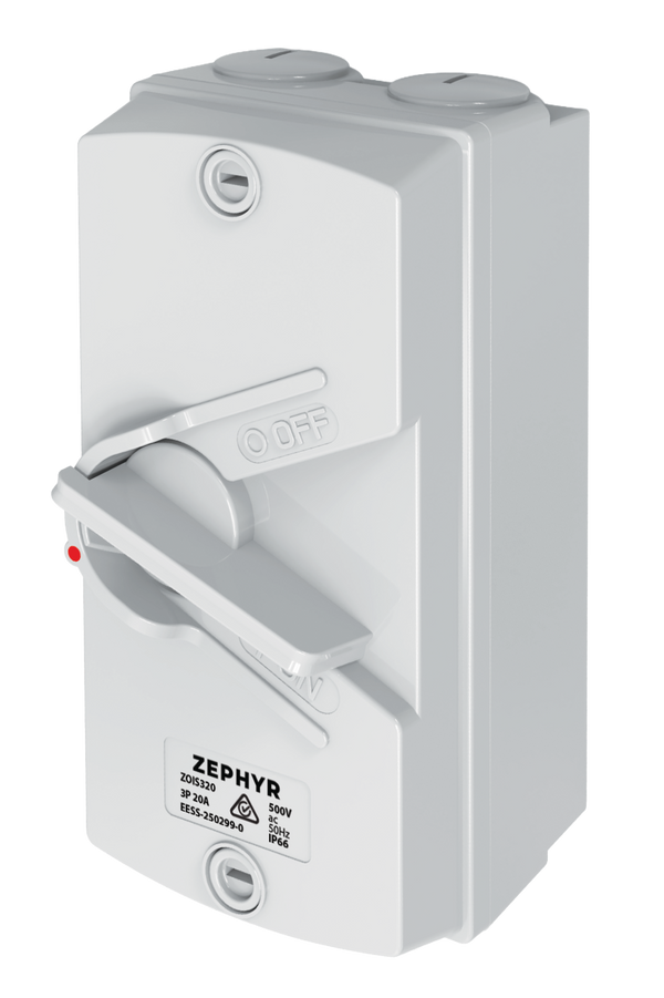 Zephyr Isolator Switch Grey - 20A 3P 500V