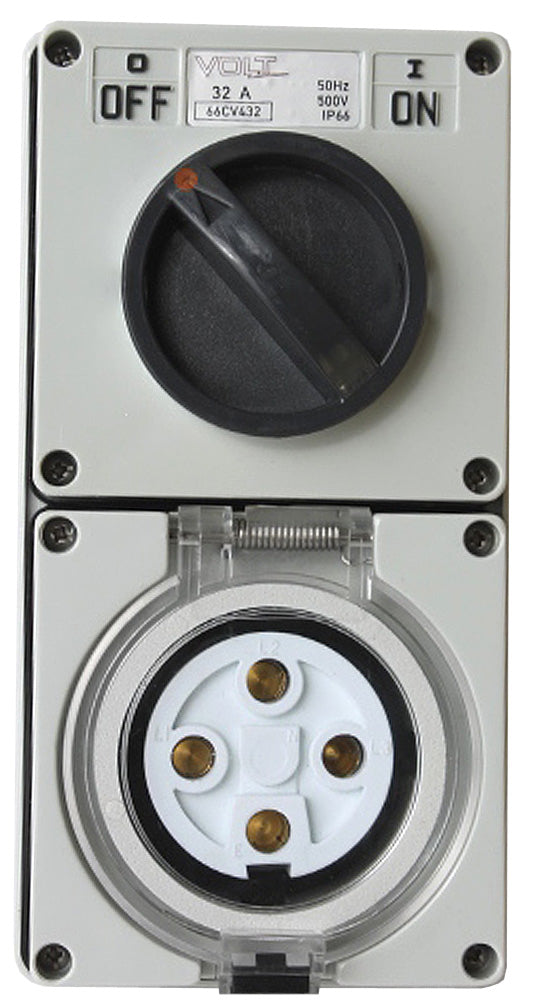 32 Amp Switched Socket 4 x Round Pins IP66