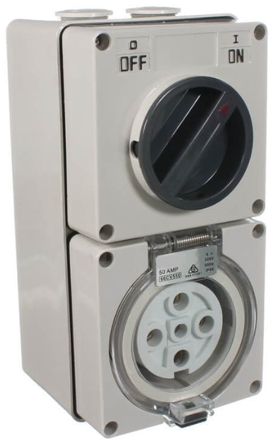 50 Amp Switched Socket 5 x Round Pins IP66
