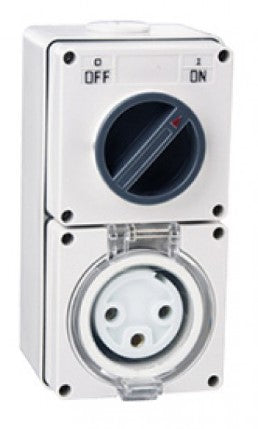 20 Amp Switched Socket 3 x Round Pins IP66