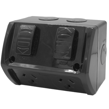 Zephyr Outdoor Power Point Double 15amp Black IP53