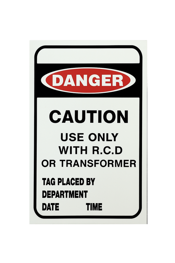 Caution - Use only with RCD or