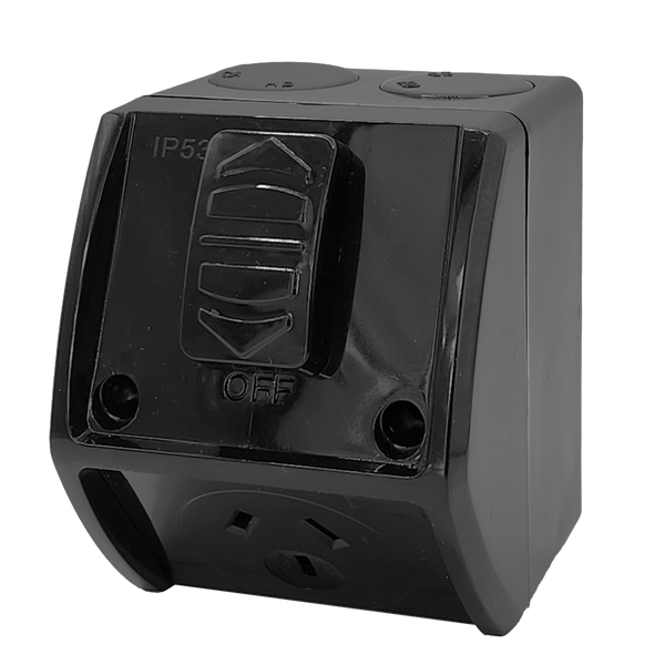 Zephyr Outdoor Power Point Single 15amp Black IP53