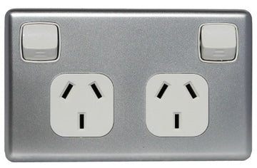 Double Horizontal Power Point Silver Cover Plate