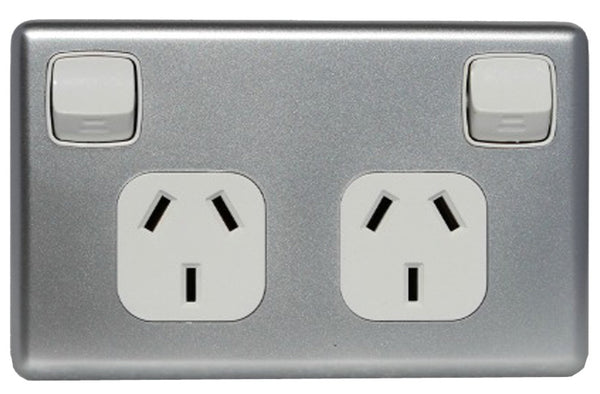 Double Horizontal Power Point Silver Cover Plate