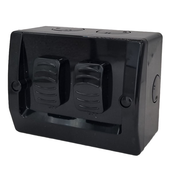 Switch - Double Black 16amp Waterproof IP66