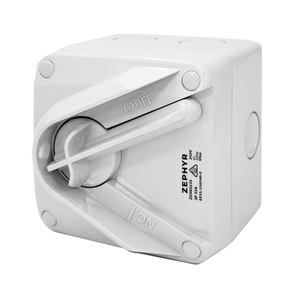 Zephyr Mini Isolator Switch Grey - 35A 2P 250V