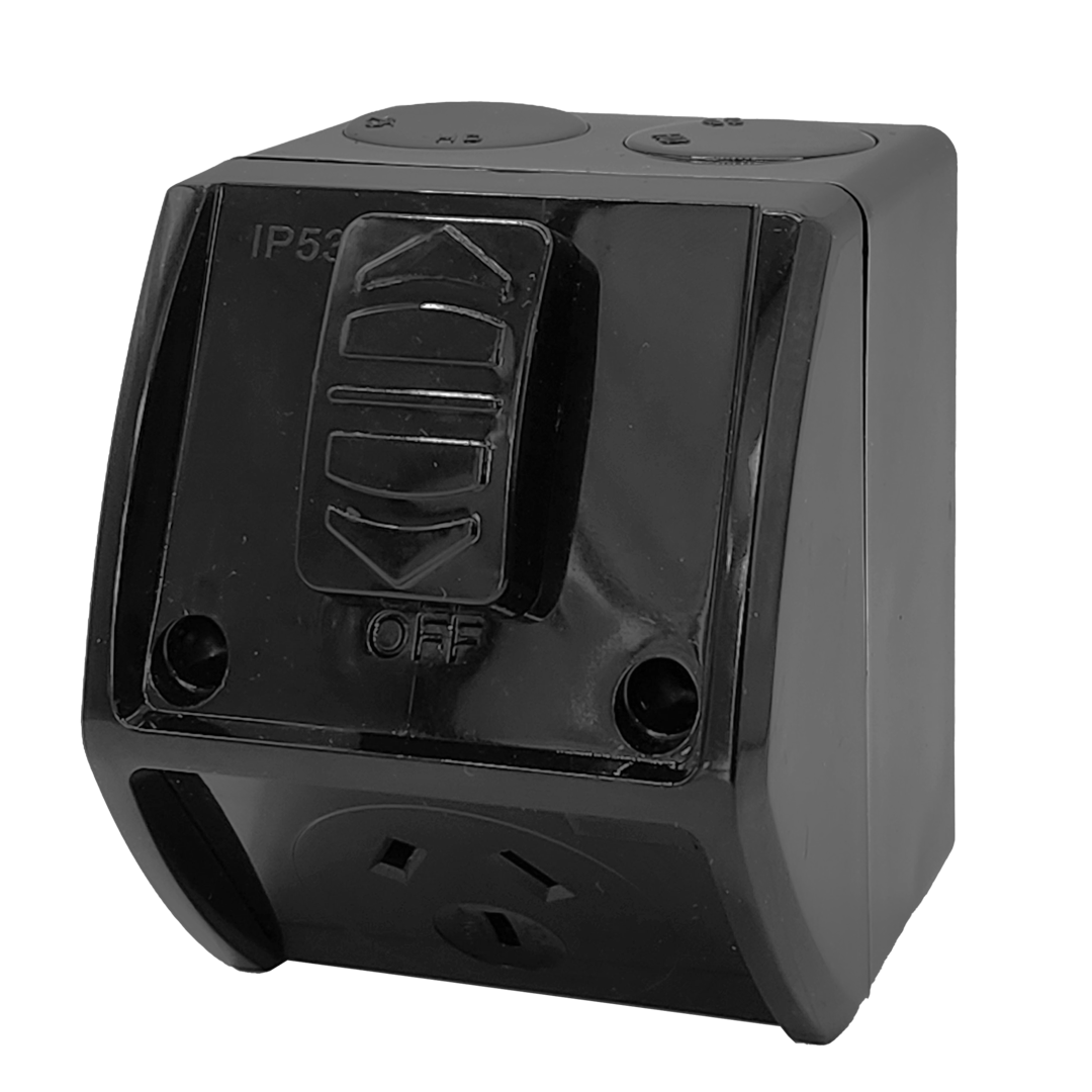 Zephyr Outdoor Power Point Single 10amp Black IP53