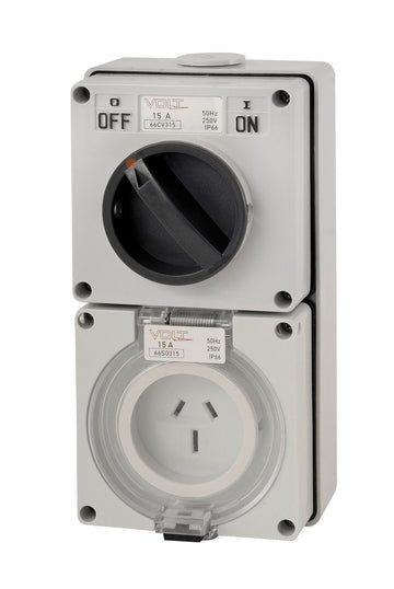 15 Amp Switched Socket 3 x Flat Pins IP66