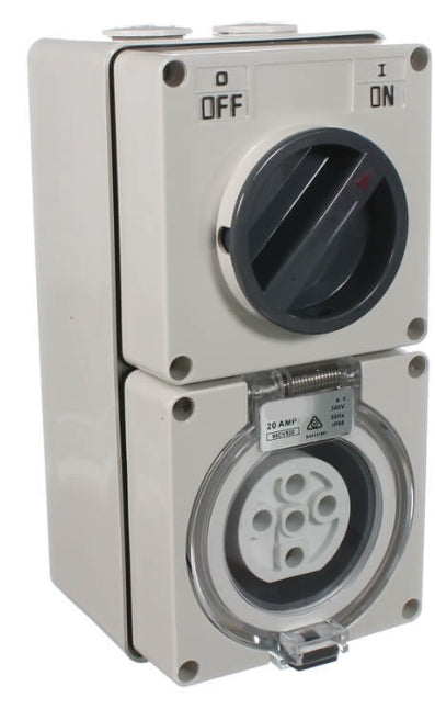 20 Amp Switched Socket 5 x Round Pins IP66