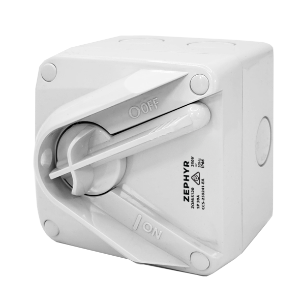 Zephyr Mini Isolator Switch Grey - 20A 1P 250V